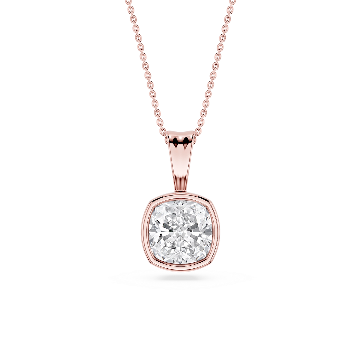 Cushion Lab Grown Diamond Bezel Set Bail Solitaire Pendant - 16 to 18 Inches