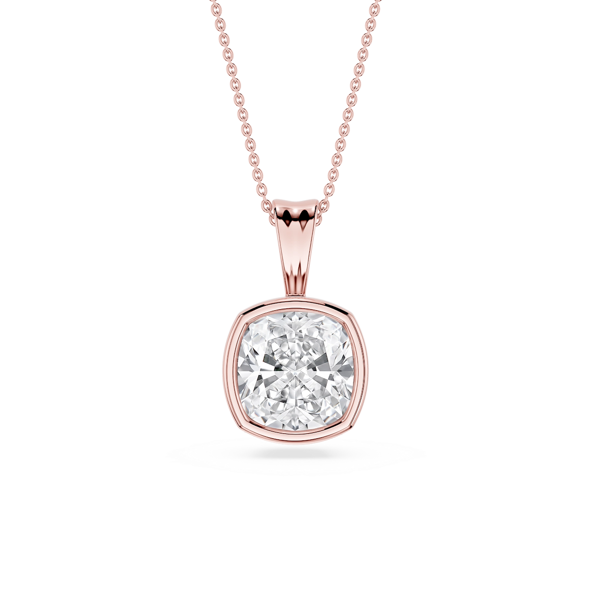 Cushion Lab Grown Diamond Bezel Set Bail Solitaire Pendant - 16 to 18 Inches