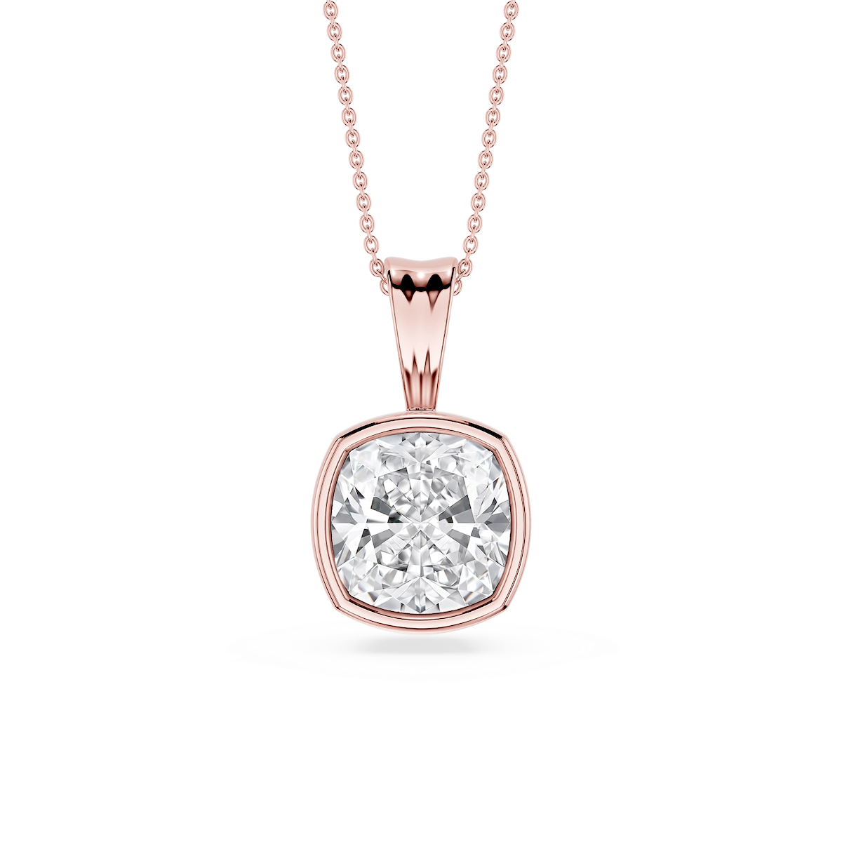 Cushion Lab Grown Diamond Bezel Set Bail Solitaire Pendant - 16 to 18 Inches