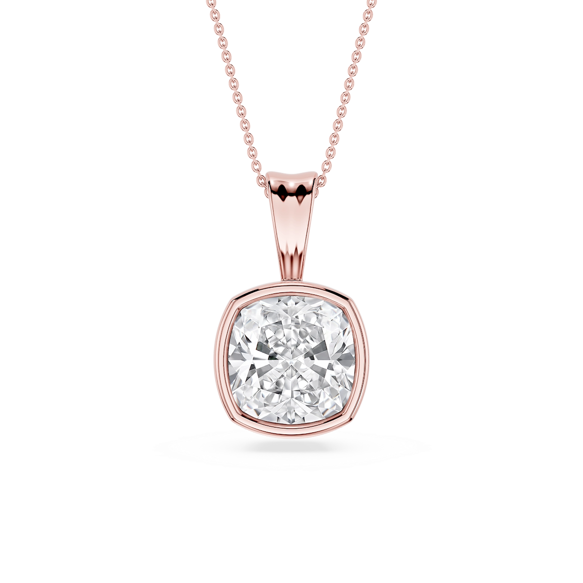 Cushion Lab Grown Diamond Bezel Set Bail Solitaire Pendant - 16 to 18 Inches