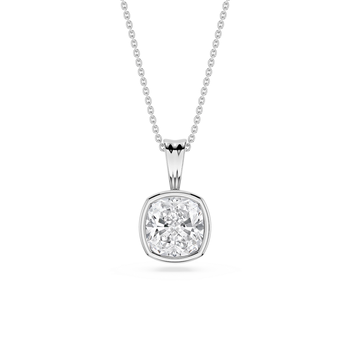 Cushion Lab Grown Diamond Bezel Set Bail Solitaire Pendant - 16 to 18 Inches