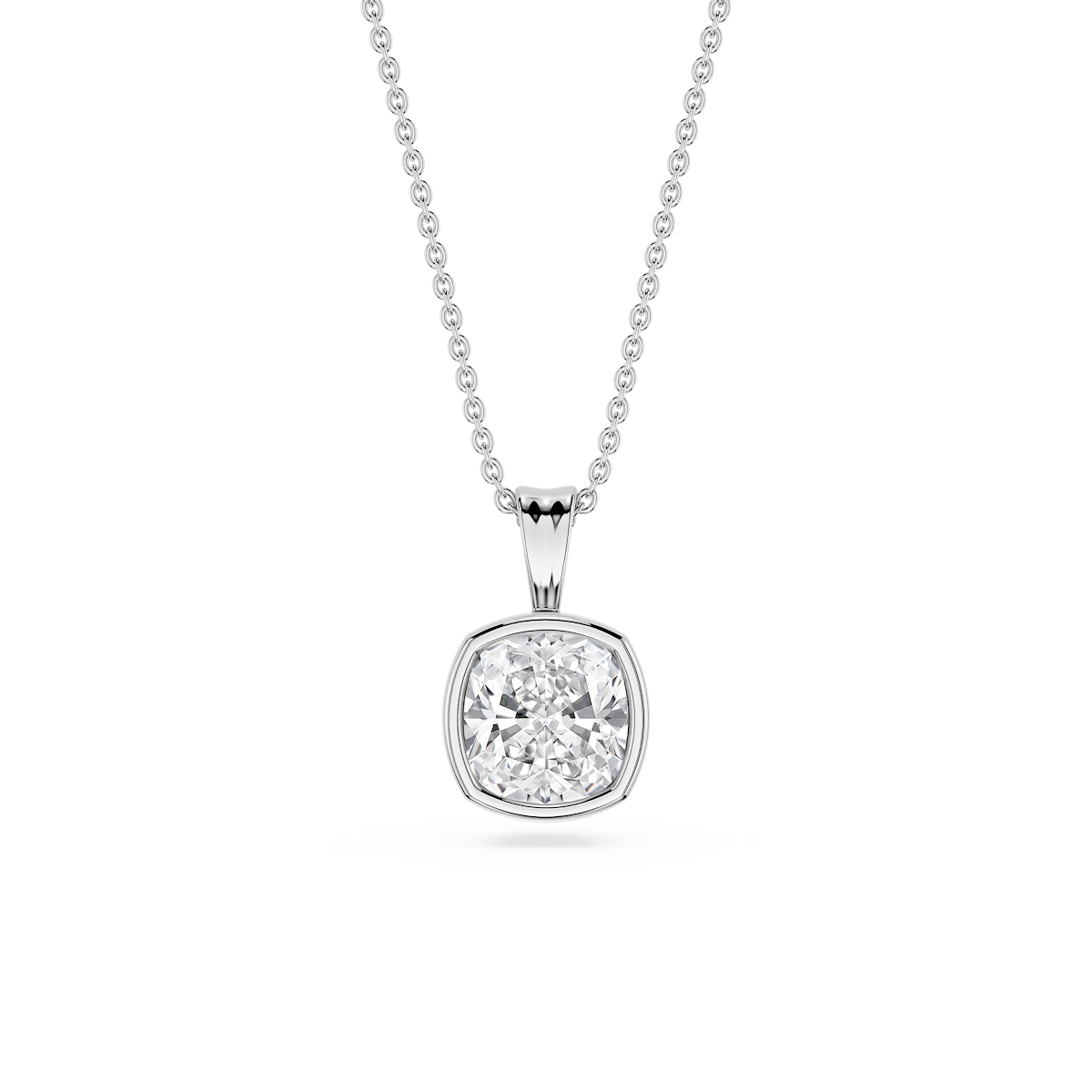 Cushion Lab Grown Diamond Bezel Set Bail Solitaire Pendant - 16 to 18 Inches