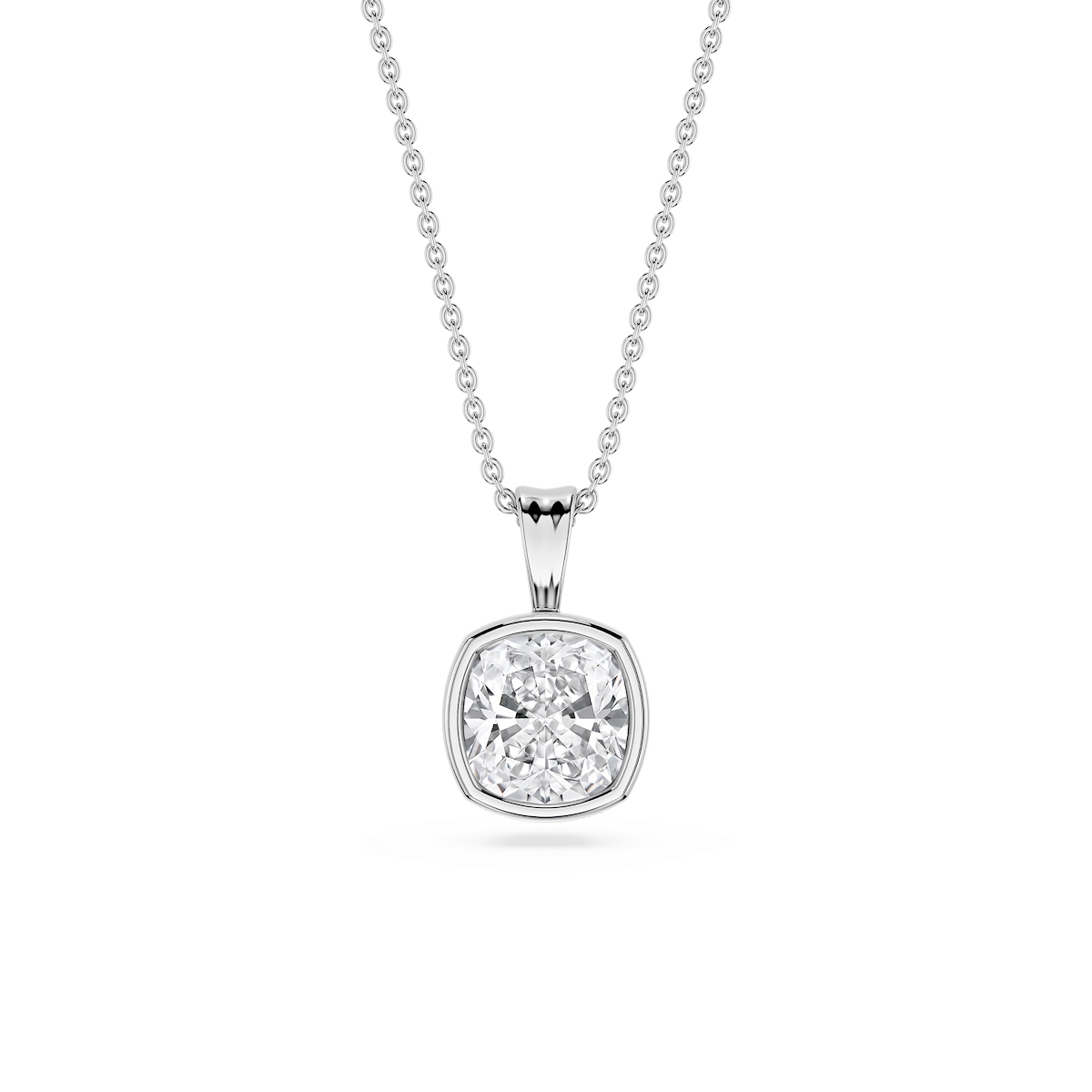 Cushion Lab Grown Diamond Bezel Set Bail Solitaire Pendant - 16 to 18 Inches