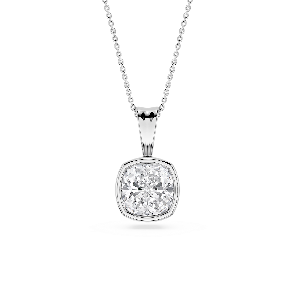Cushion Lab Grown Diamond Bezel Set Bail Solitaire Pendant - 16 to 18 Inches