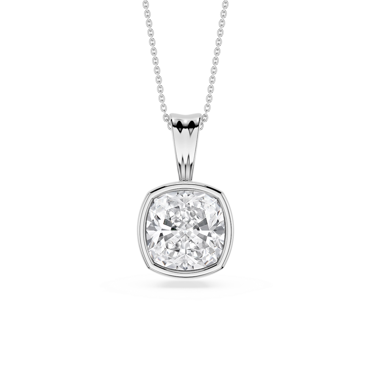 Cushion Lab Grown Diamond Bezel Set Bail Solitaire Pendant - 16 to 18 Inches