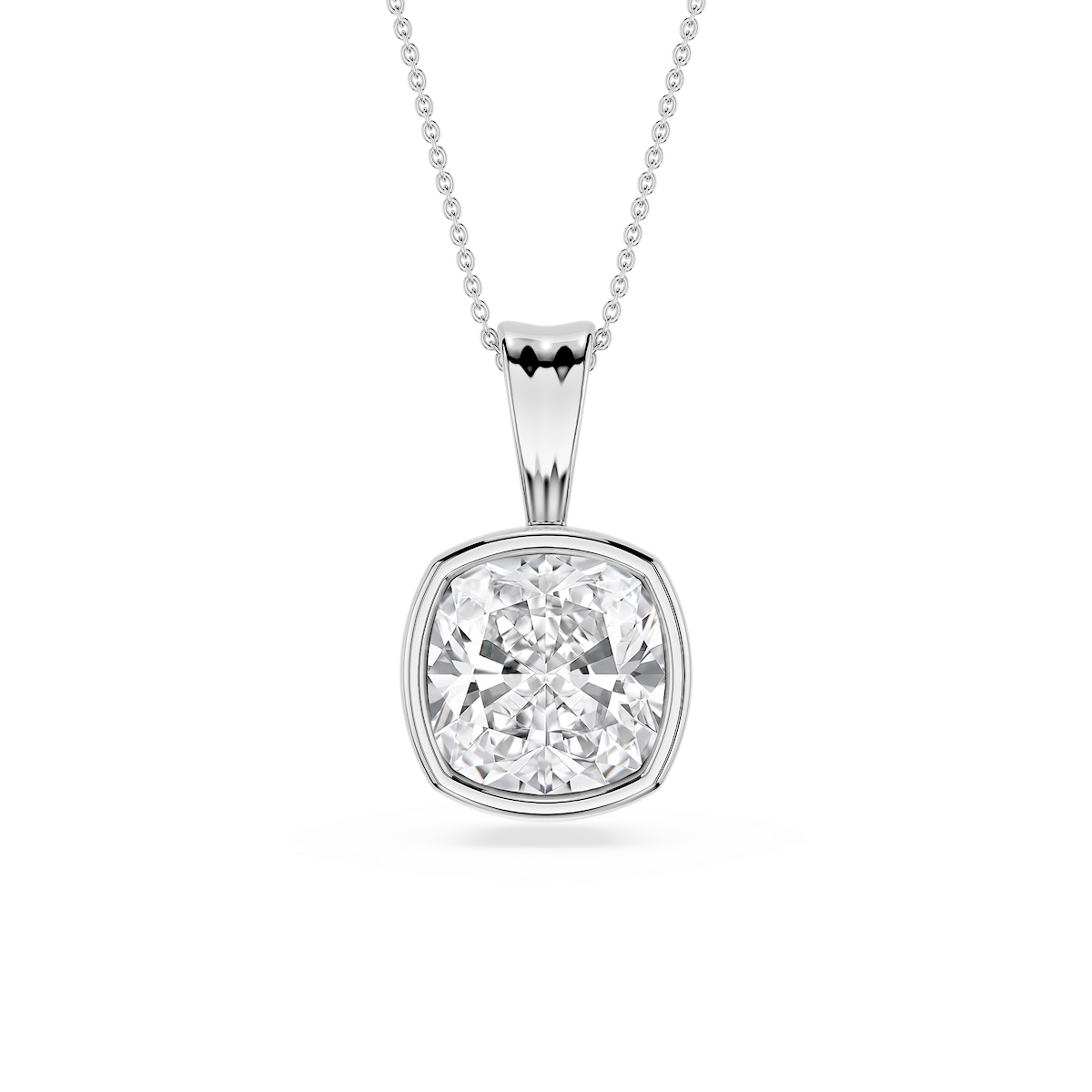 Cushion Lab Grown Diamond Bezel Set Bail Solitaire Pendant - 16 to 18 Inches