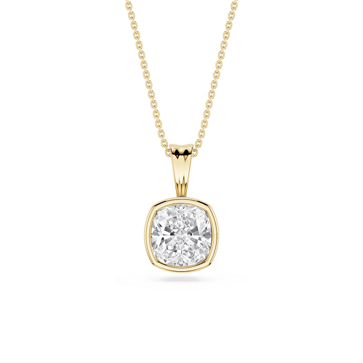 Cushion Lab Grown Diamond Bezel Set Bail Solitaire Pendant - 16 to 18 Inches