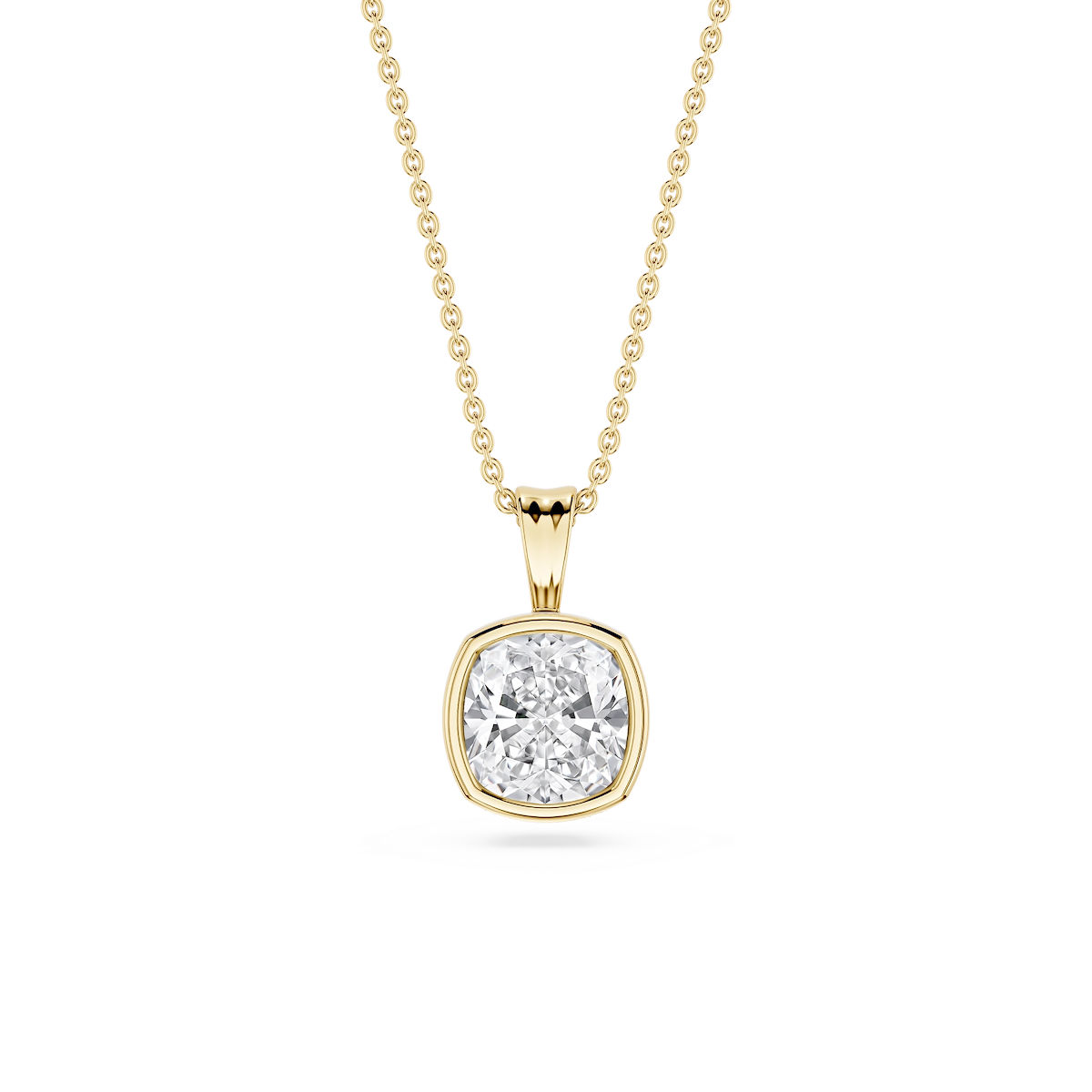 Cushion Lab Grown Diamond Bezel Set Bail Solitaire Pendant - 16 to 18 Inches