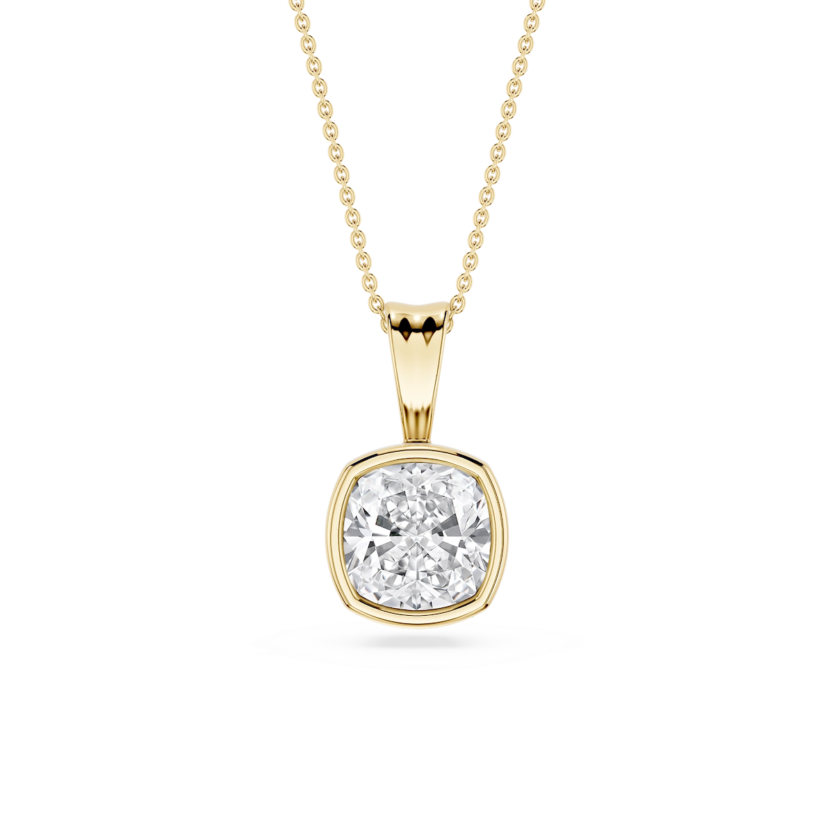 Cushion Lab Grown Diamond Bezel Set Bail Solitaire Pendant - 16 to 18 Inches
