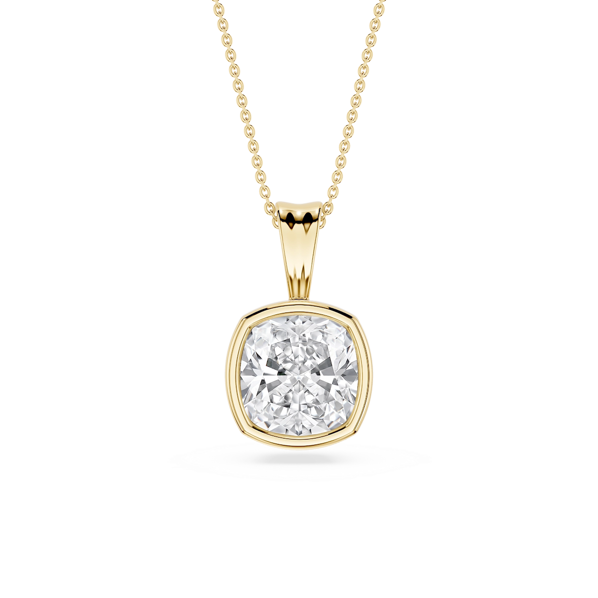 Cushion Lab Grown Diamond Bezel Set Bail Solitaire Pendant - 16 to 18 Inches