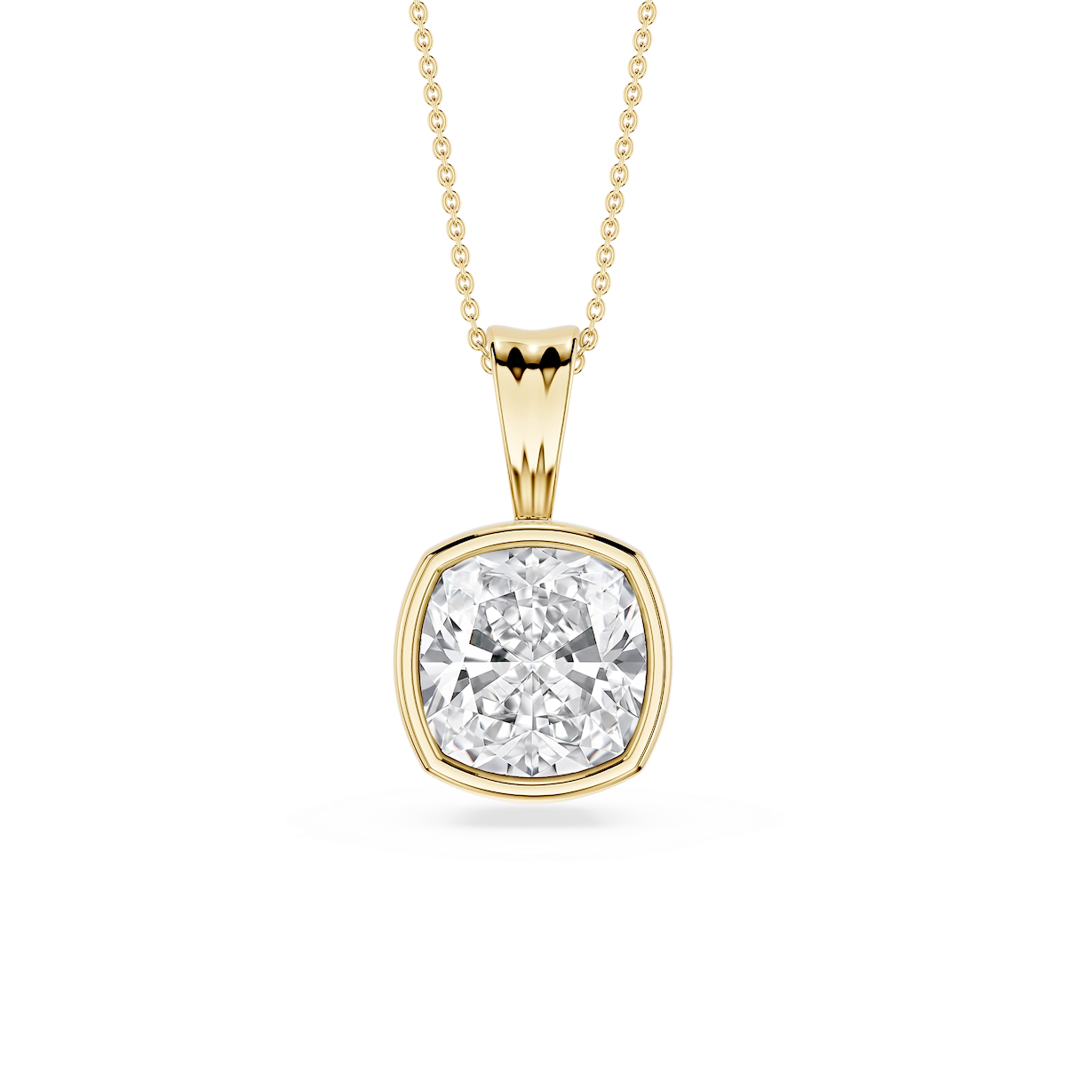 Cushion Lab Grown Diamond Bezel Set Bail Solitaire Pendant - 16 to 18 Inches