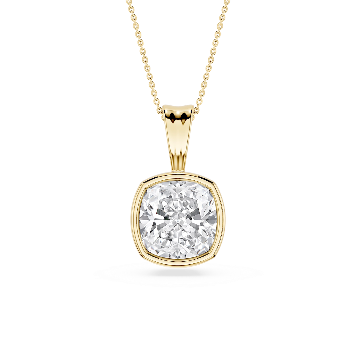 Cushion Lab Grown Diamond Bezel Set Bail Solitaire Pendant - 16 to 18 Inches