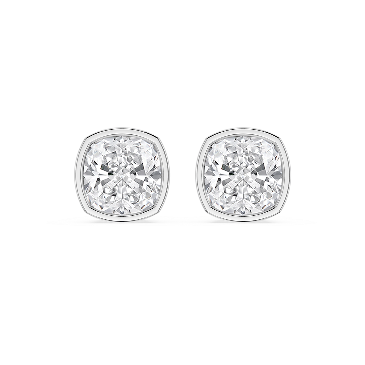 Cushion Lab Grown Diamond Bezel Set Certified Stud Earrings
