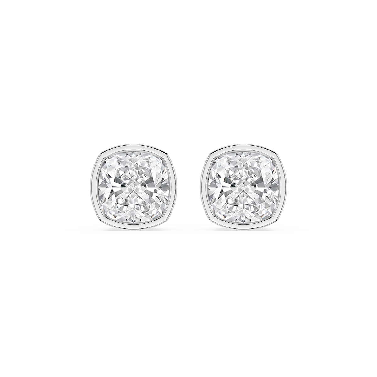 Cushion Lab Grown Diamond Bezel Set Certified Stud Earrings