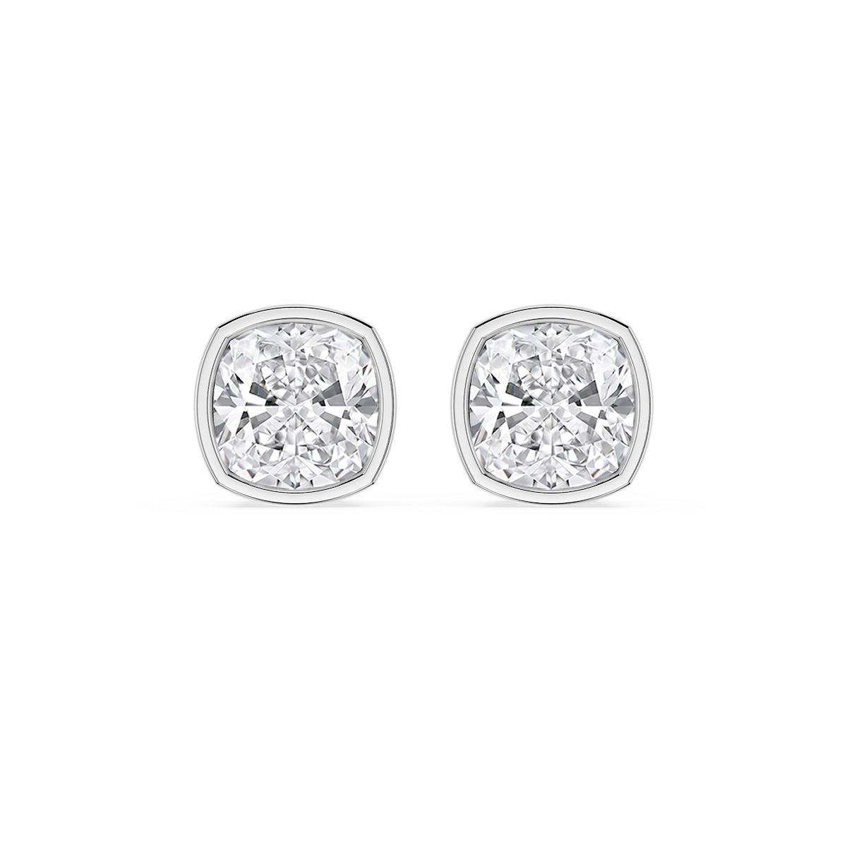 Cushion Lab Grown Diamond Bezel Set Certified Stud Earrings