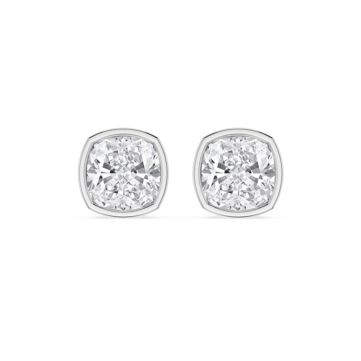 Cushion Lab Grown Diamond Bezel Set Certified Stud Earrings