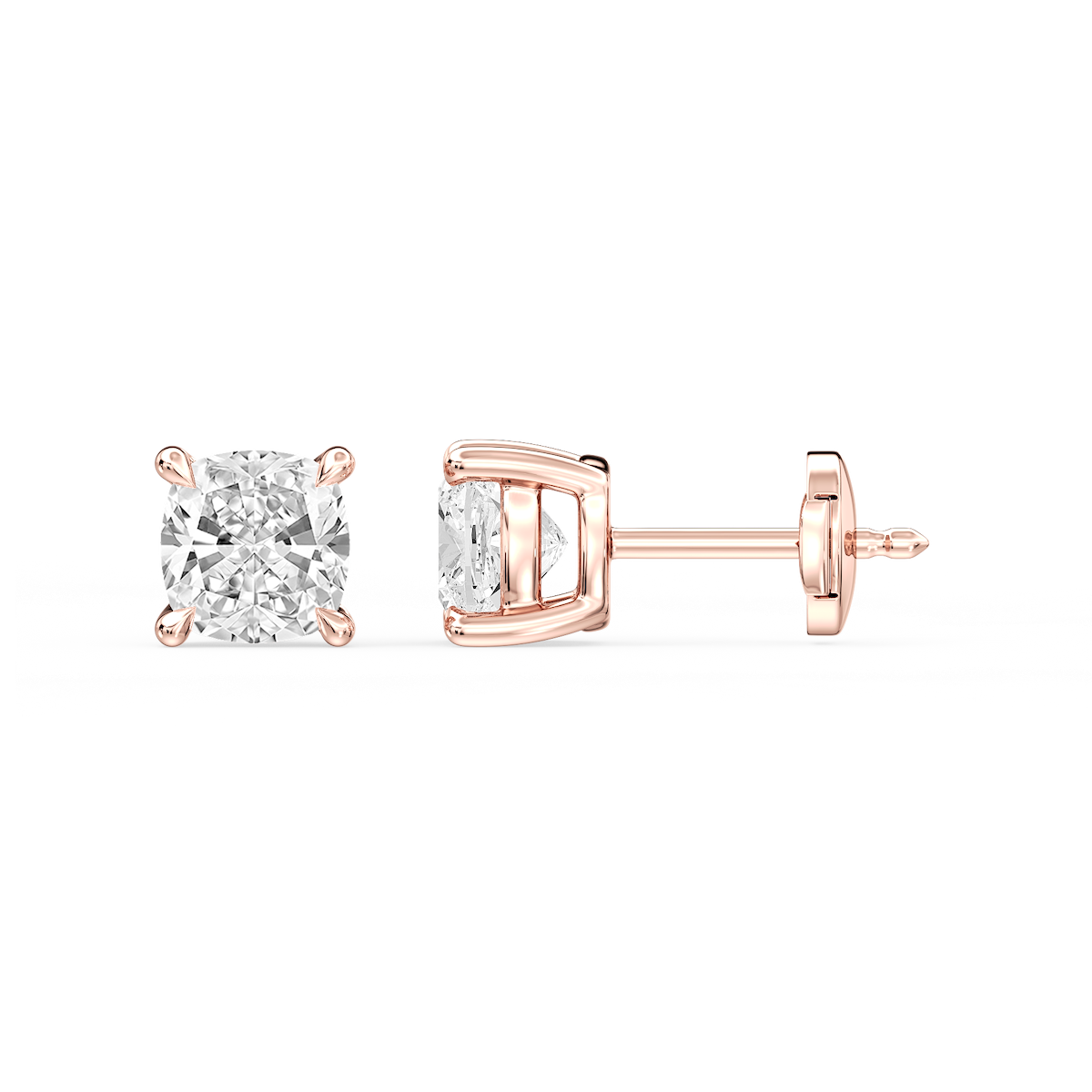 Cushion Certified Lab Grown Diamond Claw Prong Guardian Back Stud Earrings