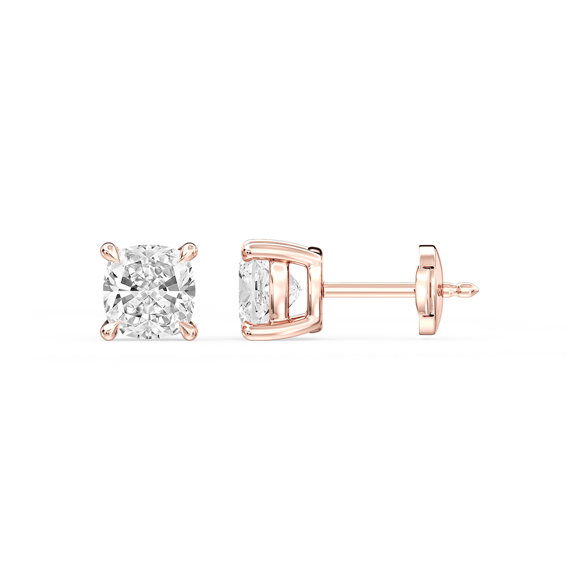 Cushion Certified Lab Grown Diamond Claw Prong Guardian Back Stud Earrings