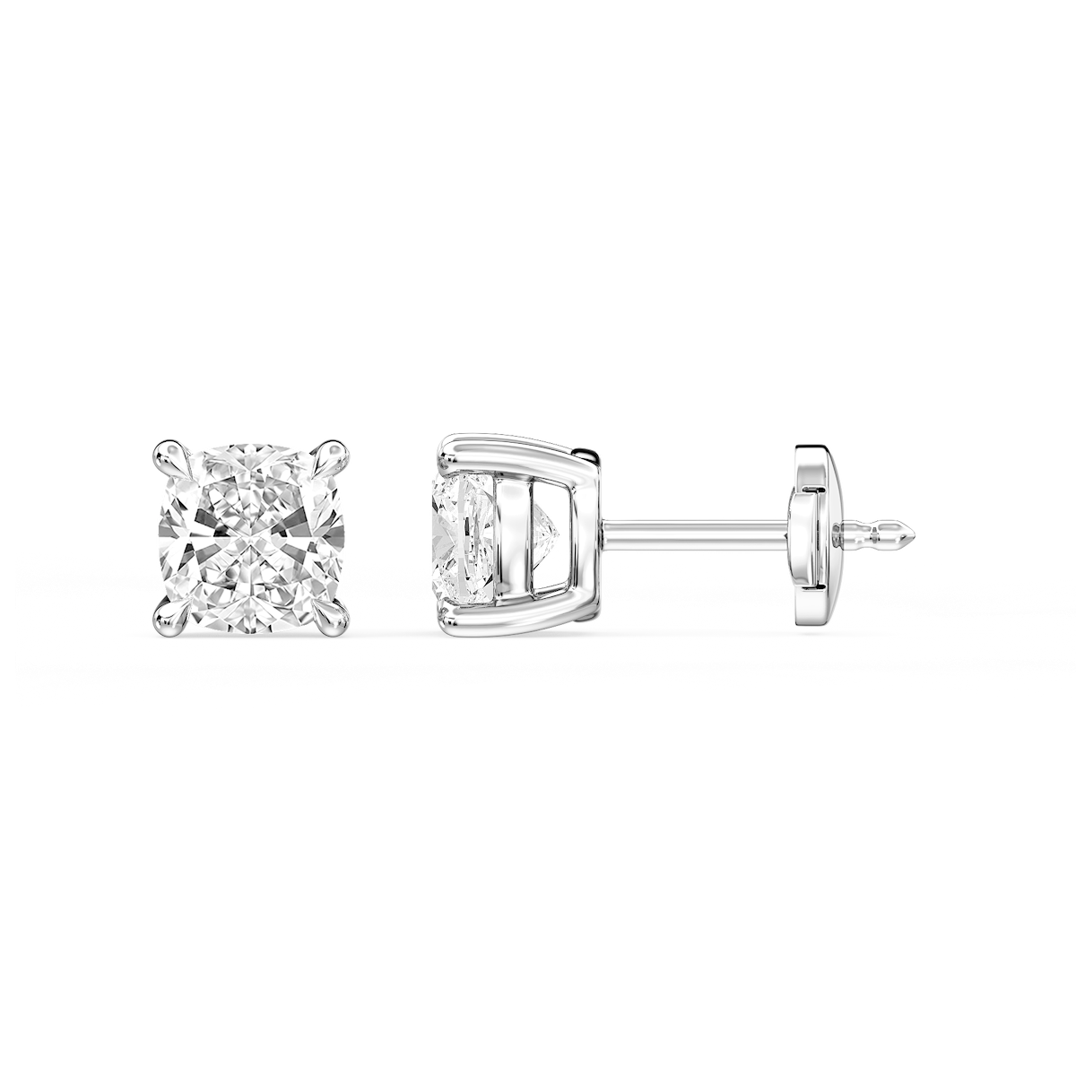 Cushion Certified Lab Grown Diamond Claw Prong Guardian Back Stud Earrings