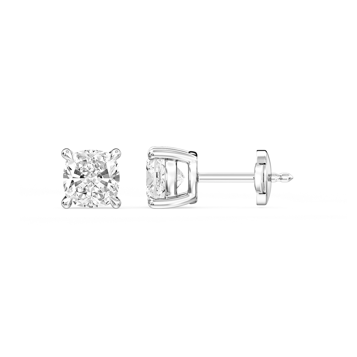 Cushion Certified Lab Grown Diamond Claw Prong Guardian Back Stud Earrings