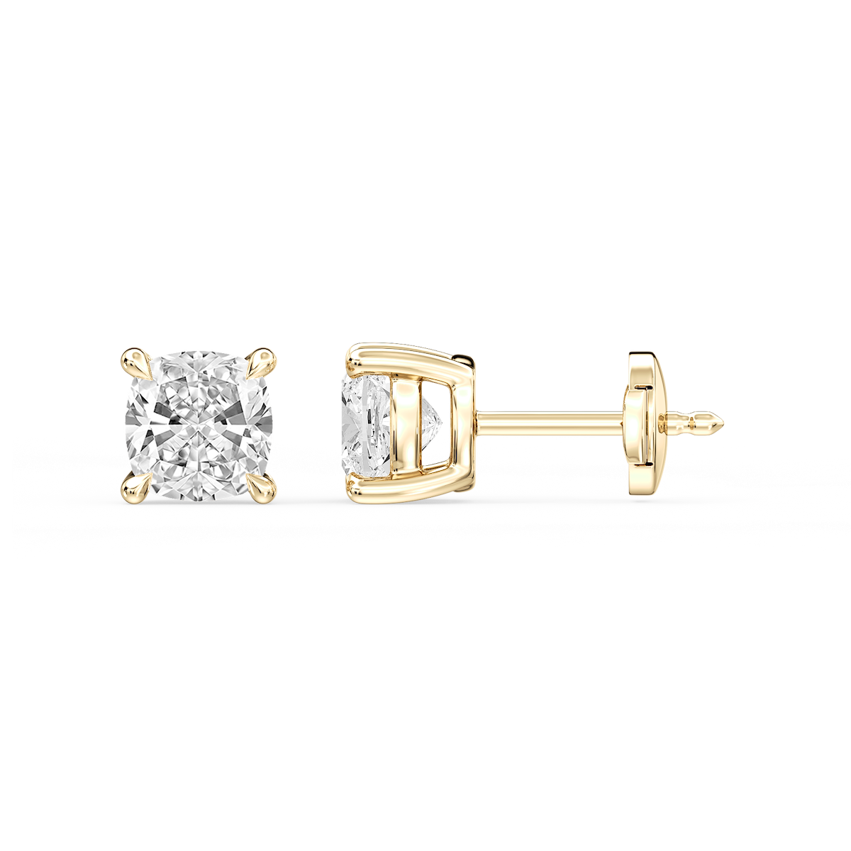 Cushion Certified Lab Grown Diamond Claw Prong Guardian Back Stud Earrings