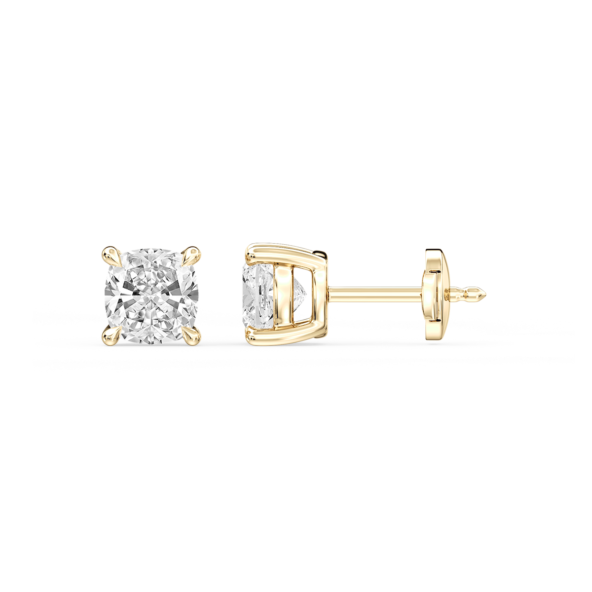 Cushion Certified Lab Grown Diamond Claw Prong Guardian Back Stud Earrings