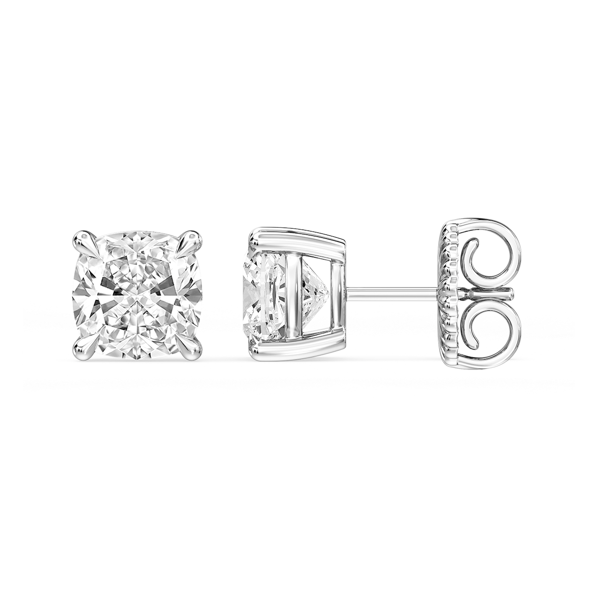 Cushion Certified Lab Grown Diamond Claw Prong Stud Earrings