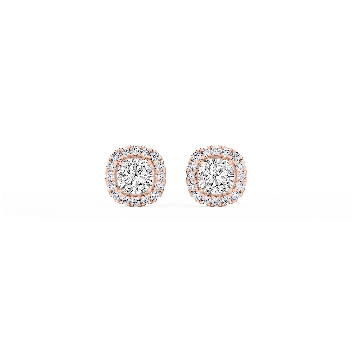 Cushion Lab Grown Diamond Four Prong Basket Halo Stud Earrings