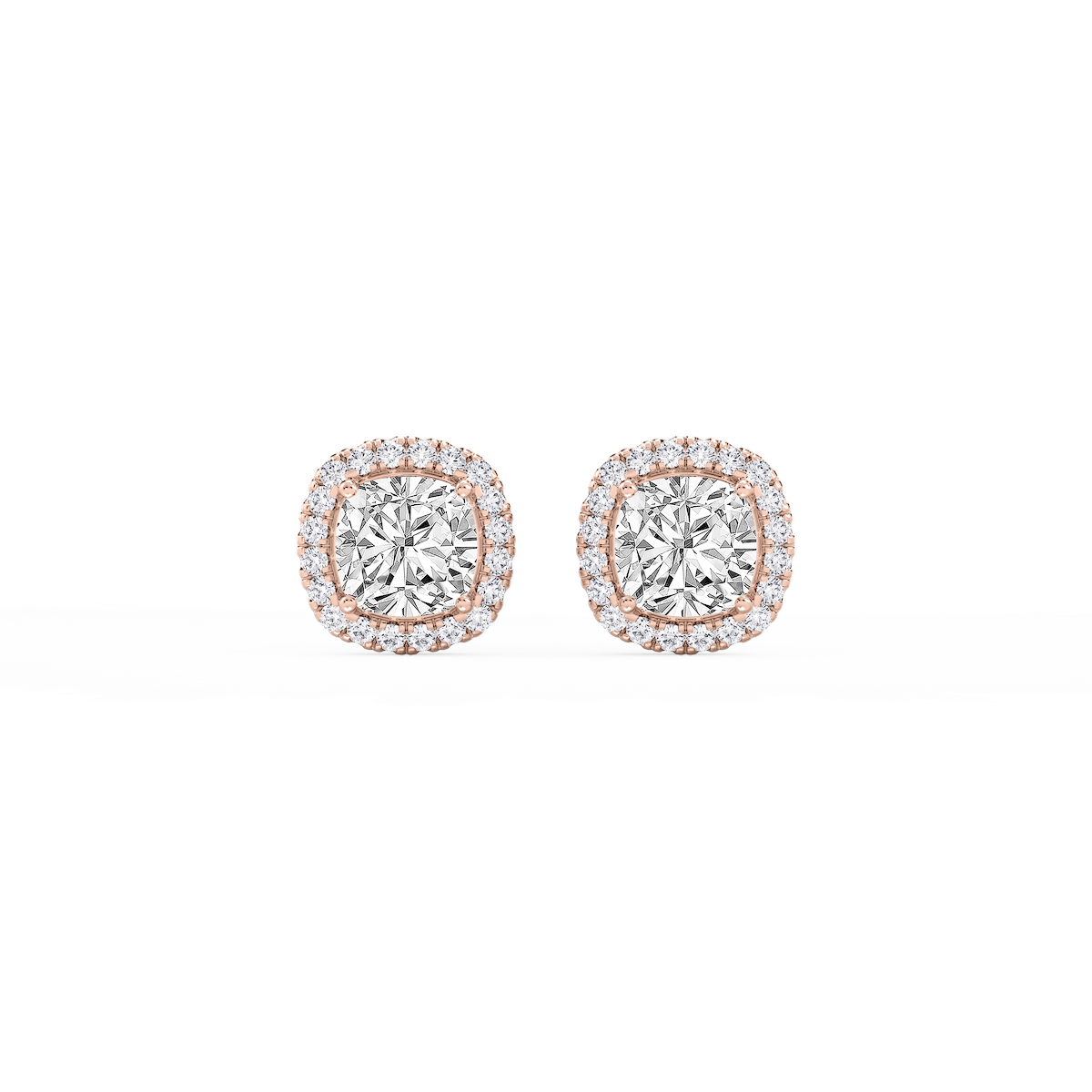 Cushion Lab Grown Diamond Four Prong Basket Halo Stud Earrings
