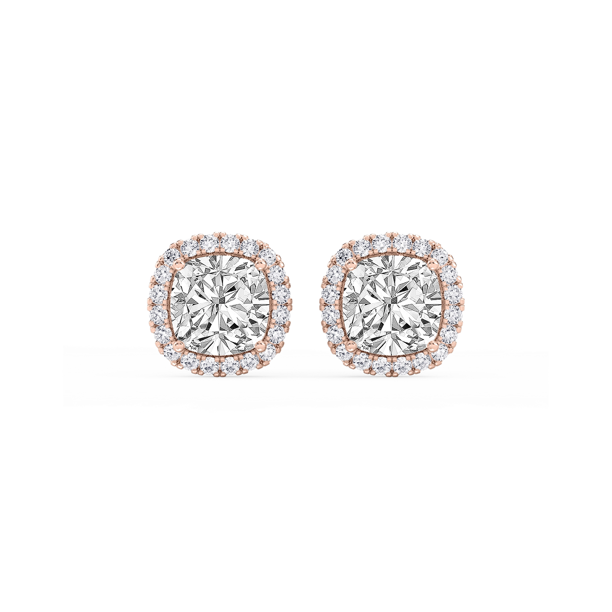 Cushion Lab Grown Diamond Four Prong Basket Halo Stud Earrings