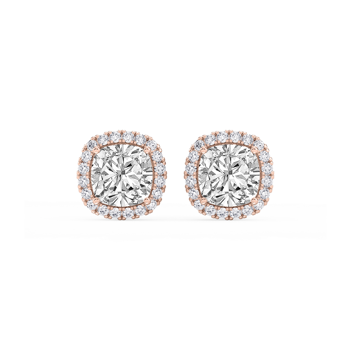 Cushion Lab Grown Diamond Four Prong Basket Halo Stud Earrings