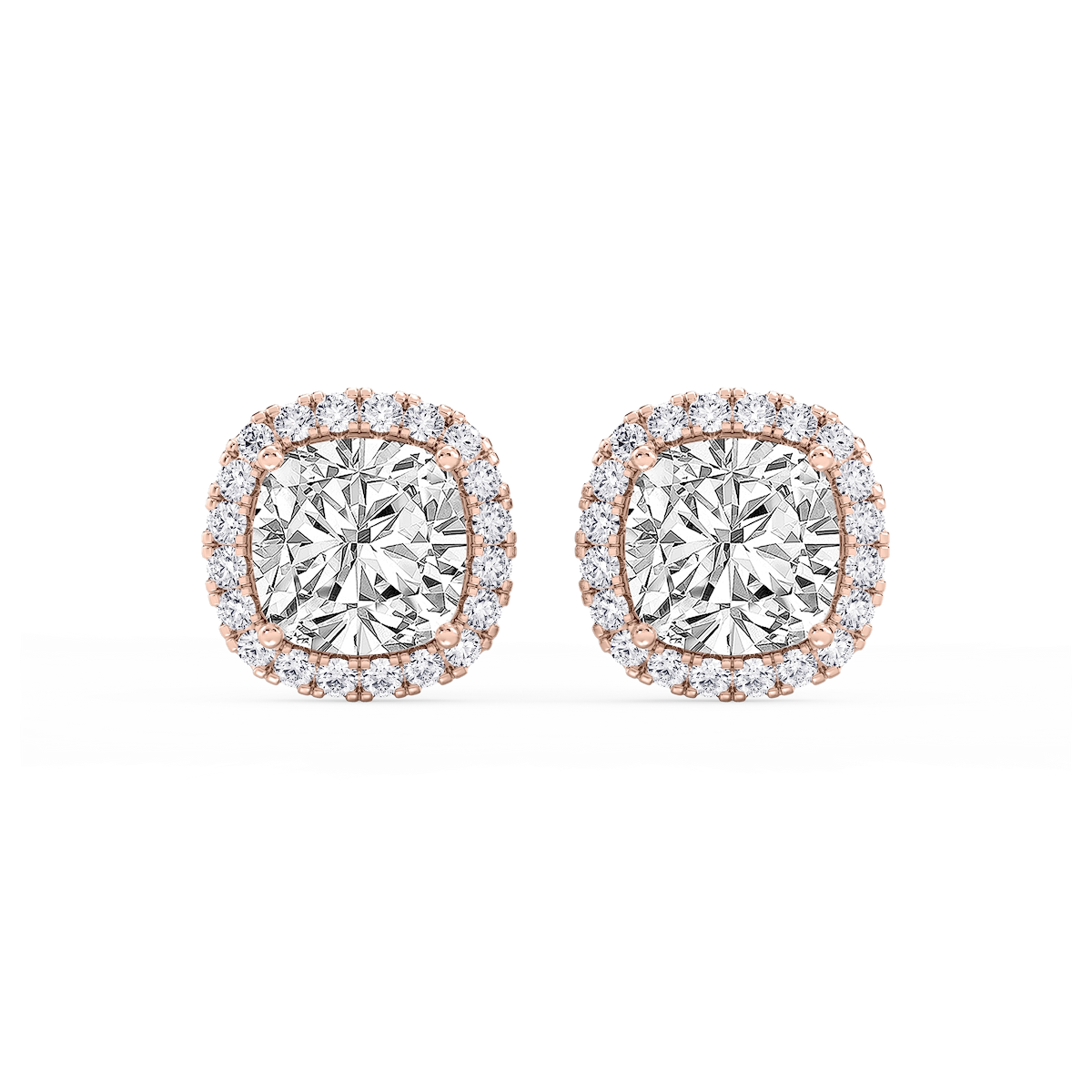 Cushion Lab Grown Diamond Four Prong Basket Halo Stud Earrings
