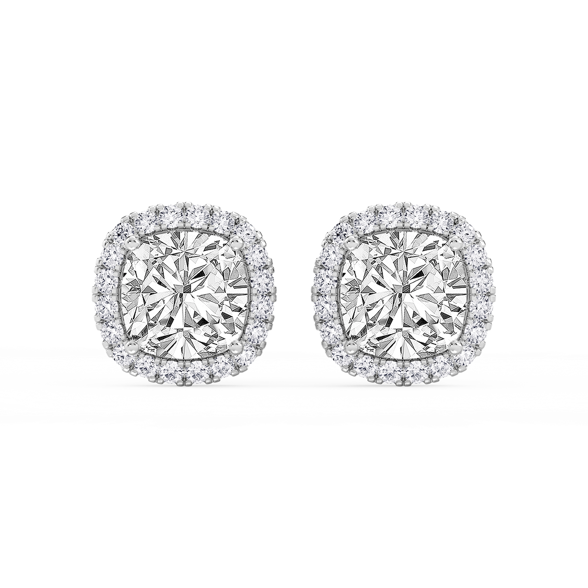 Cushion Lab Grown Diamond Four Prong Basket Halo Stud Earrings