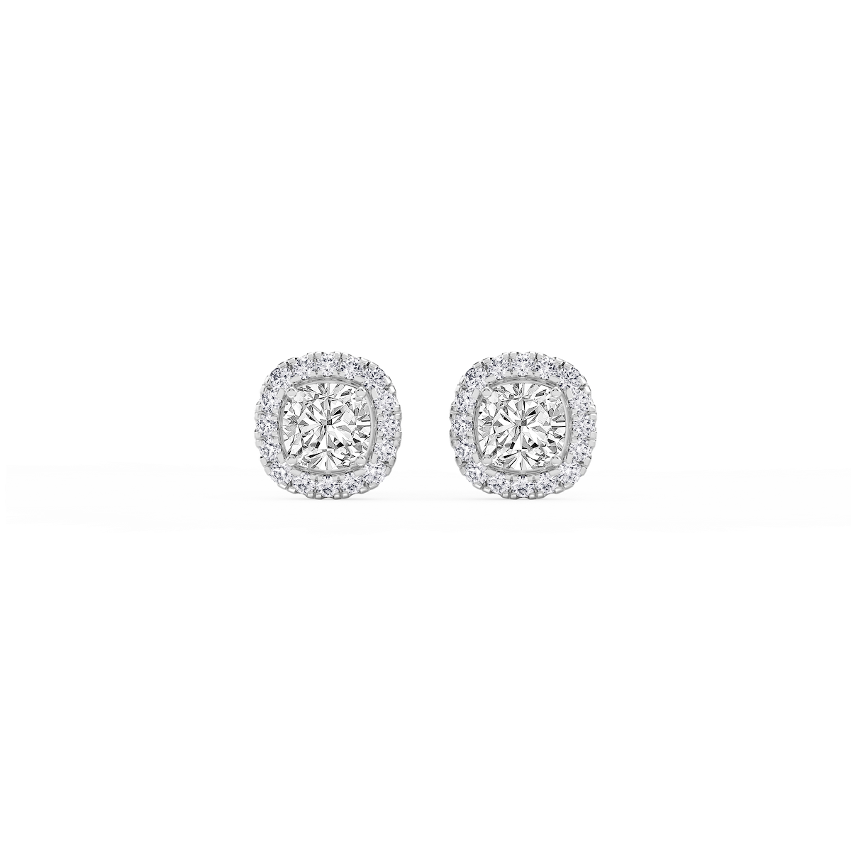 Cushion Lab Grown Diamond Four Prong Basket Halo Stud Earrings