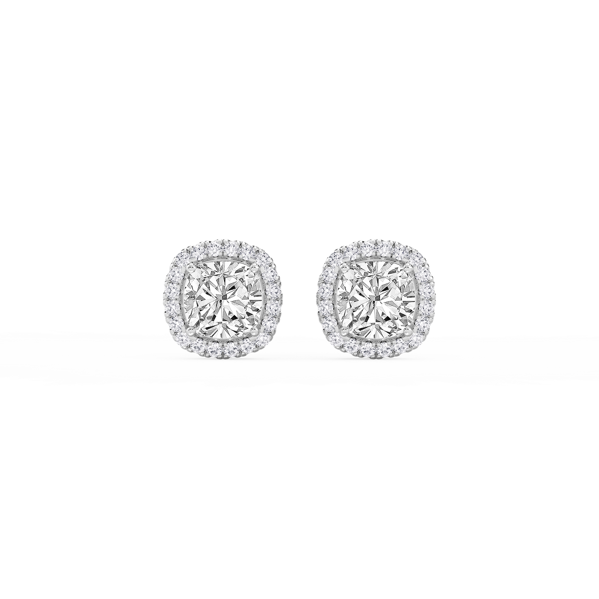 Cushion Lab Grown Diamond Four Prong Basket Halo Stud Earrings