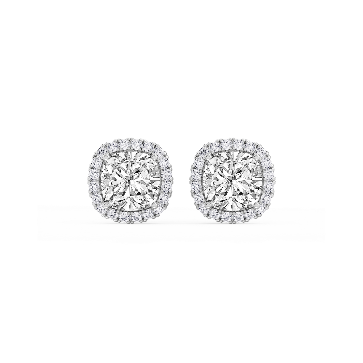 Cushion Lab Grown Diamond Four Prong Basket Halo Stud Earrings