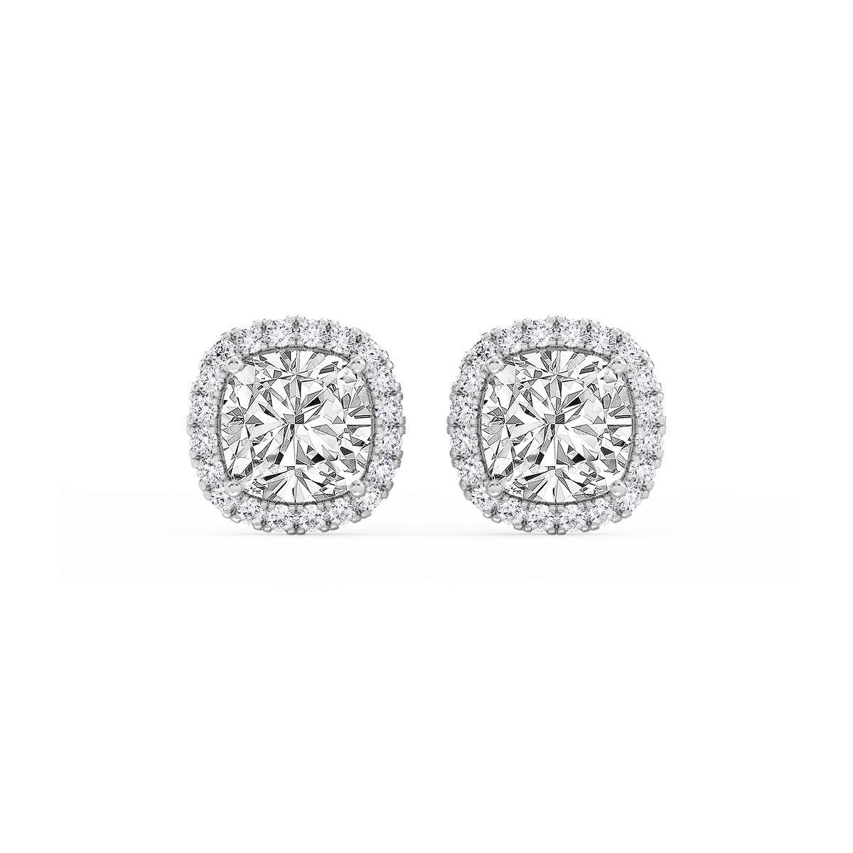 Cushion Lab Grown Diamond Four Prong Basket Halo Stud Earrings