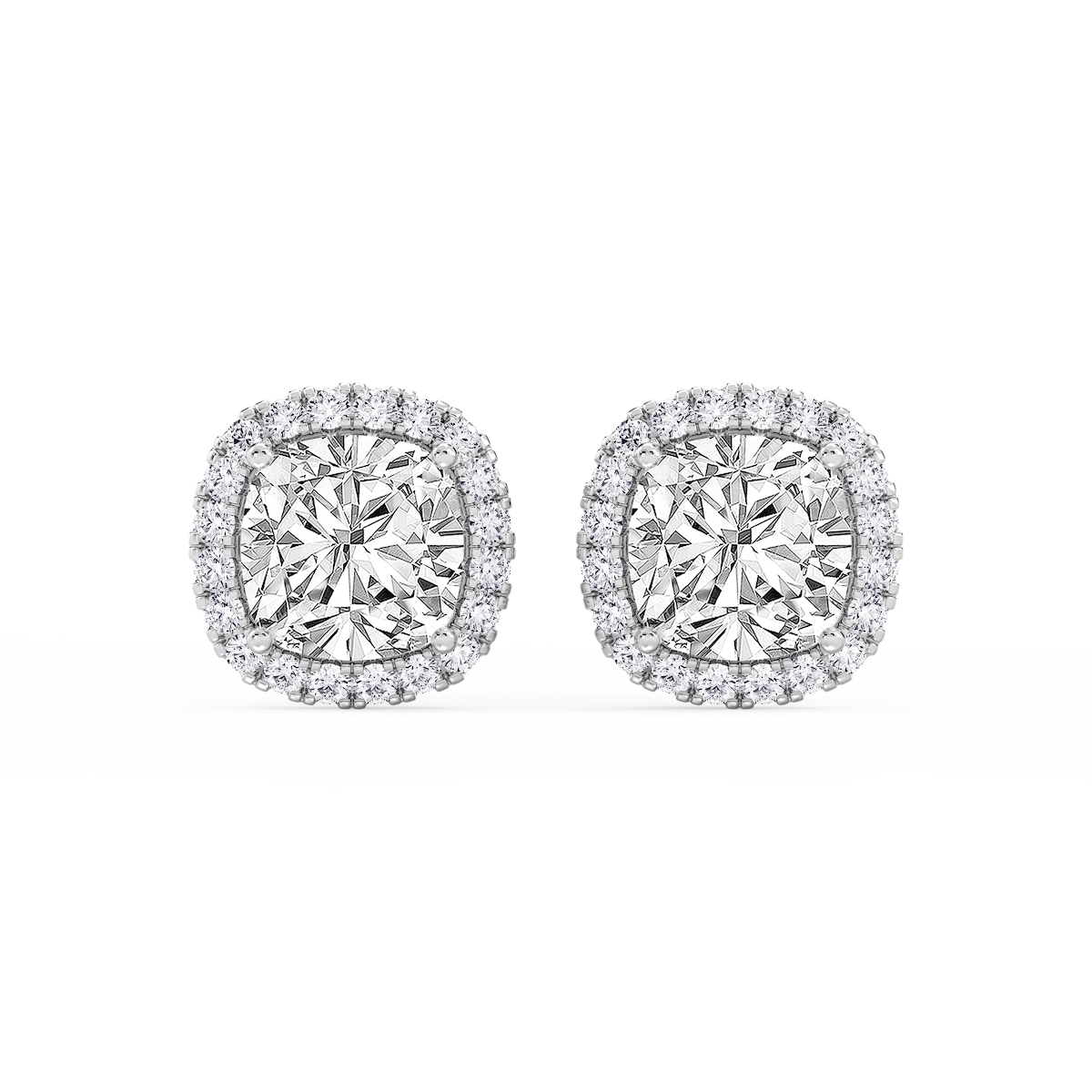 Cushion Lab Grown Diamond Four Prong Basket Halo Stud Earrings