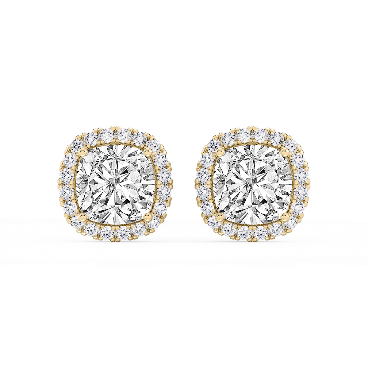 Cushion Lab Grown Diamond Four Prong Basket Halo Stud Earrings
