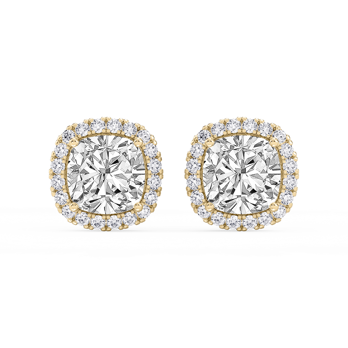 Cushion Lab Grown Diamond Four Prong Basket Halo Stud Earrings