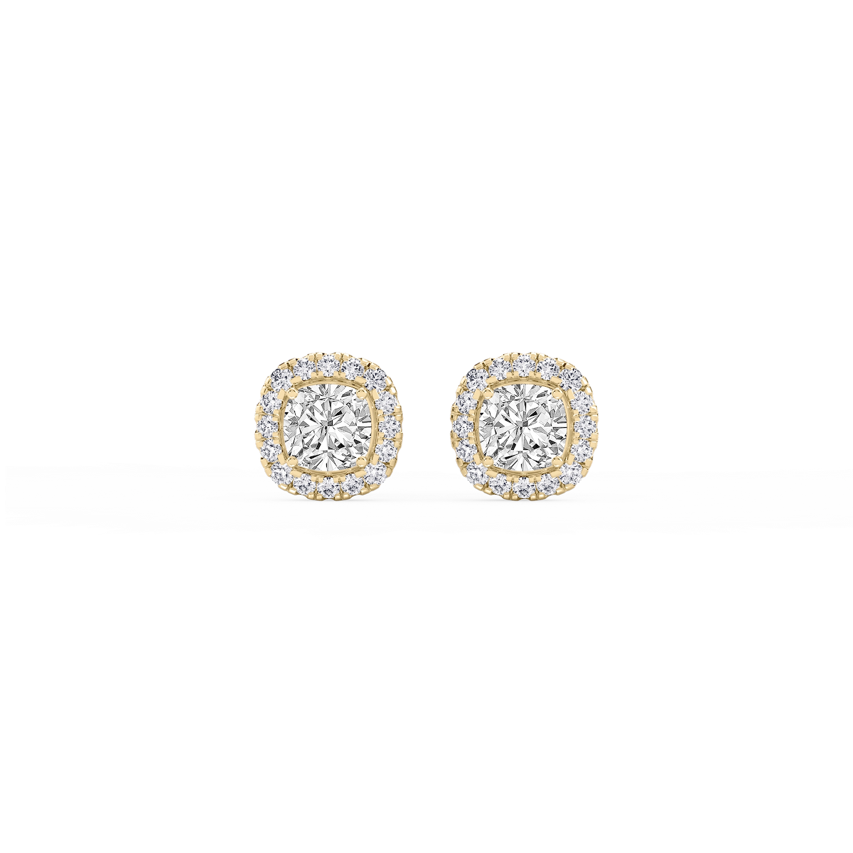 Cushion Lab Grown Diamond Four Prong Basket Halo Stud Earrings