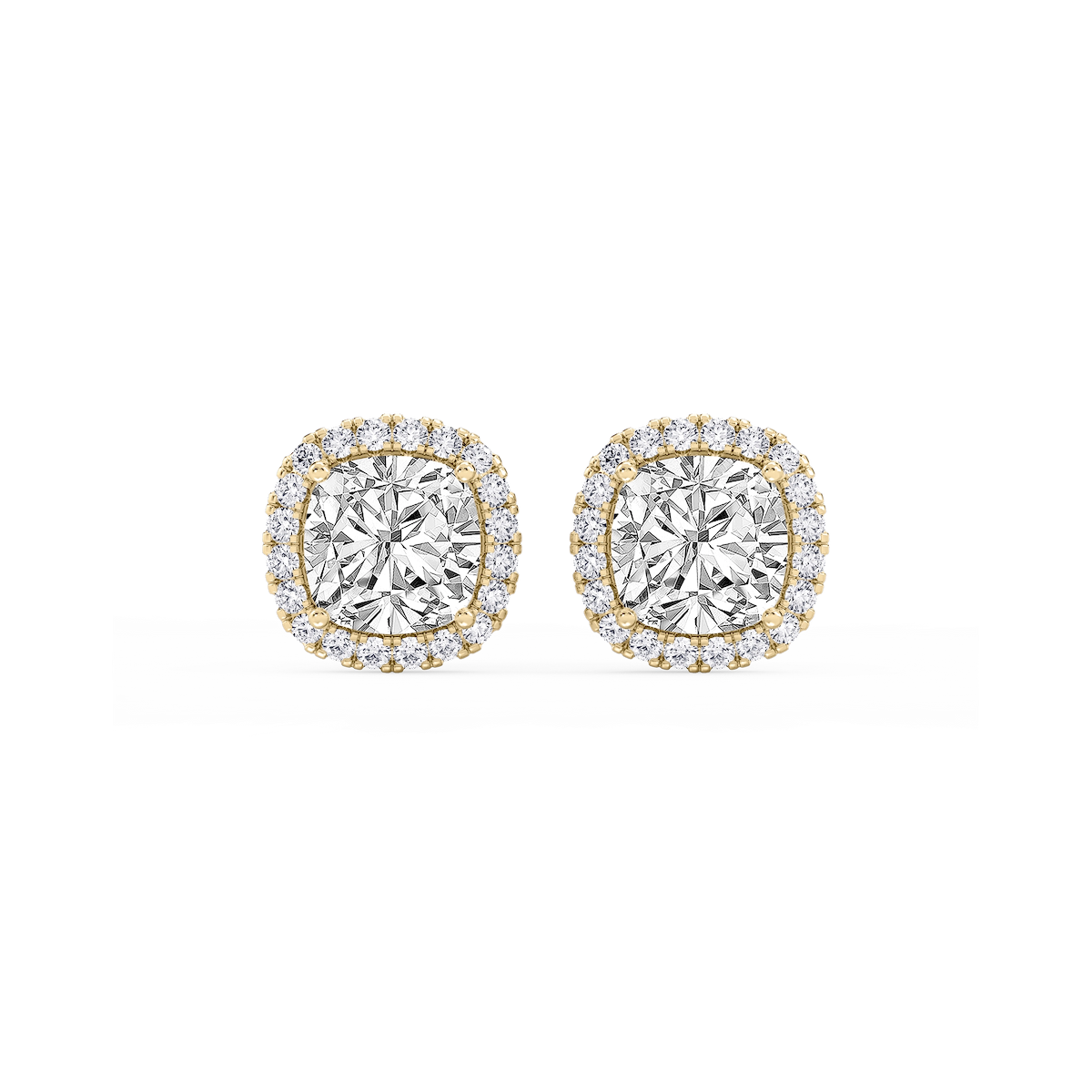 Cushion Lab Grown Diamond Four Prong Basket Halo Stud Earrings