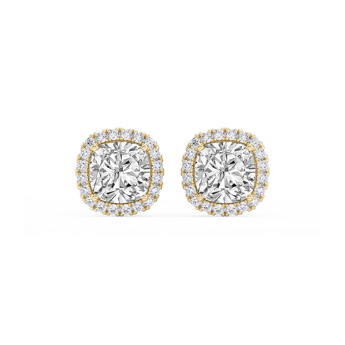 Cushion Lab Grown Diamond Four Prong Basket Halo Stud Earrings