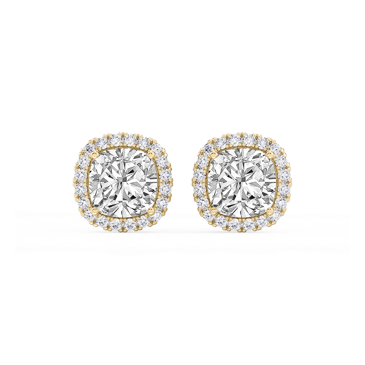 Cushion Lab Grown Diamond Four Prong Basket Halo Stud Earrings