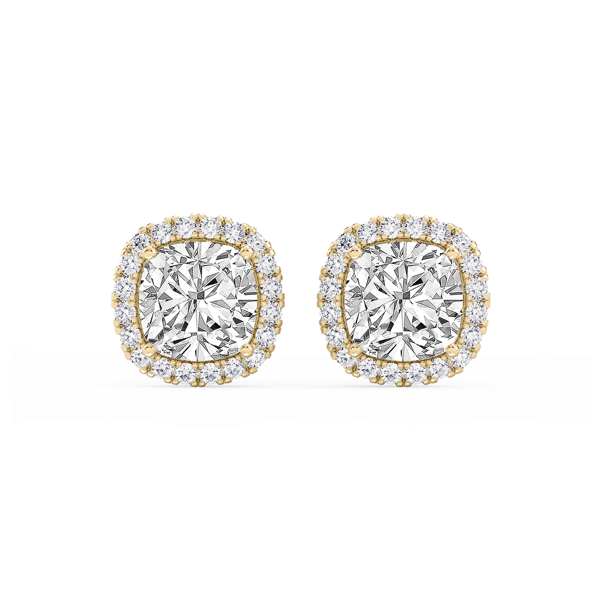 Cushion Lab Grown Diamond Four Prong Basket Halo Stud Earrings