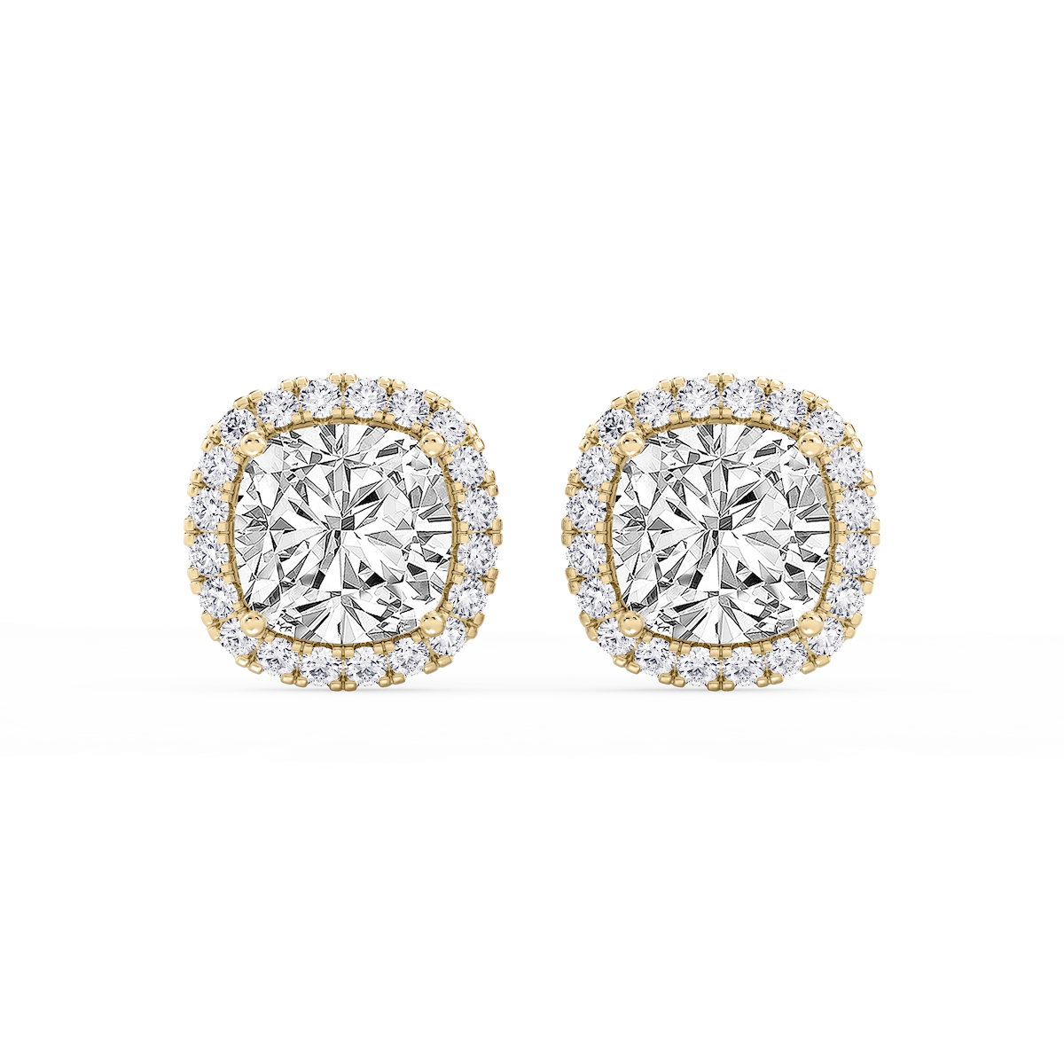 Cushion Lab Grown Diamond Four Prong Basket Halo Stud Earrings