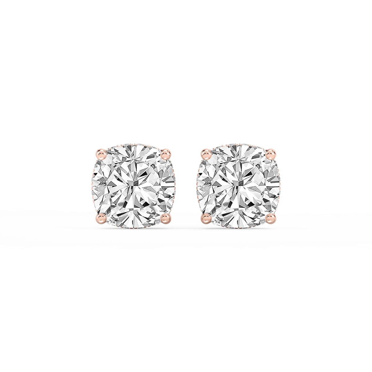 Cushion Lab Grown Diamond Hidden Halo Stud Earrings