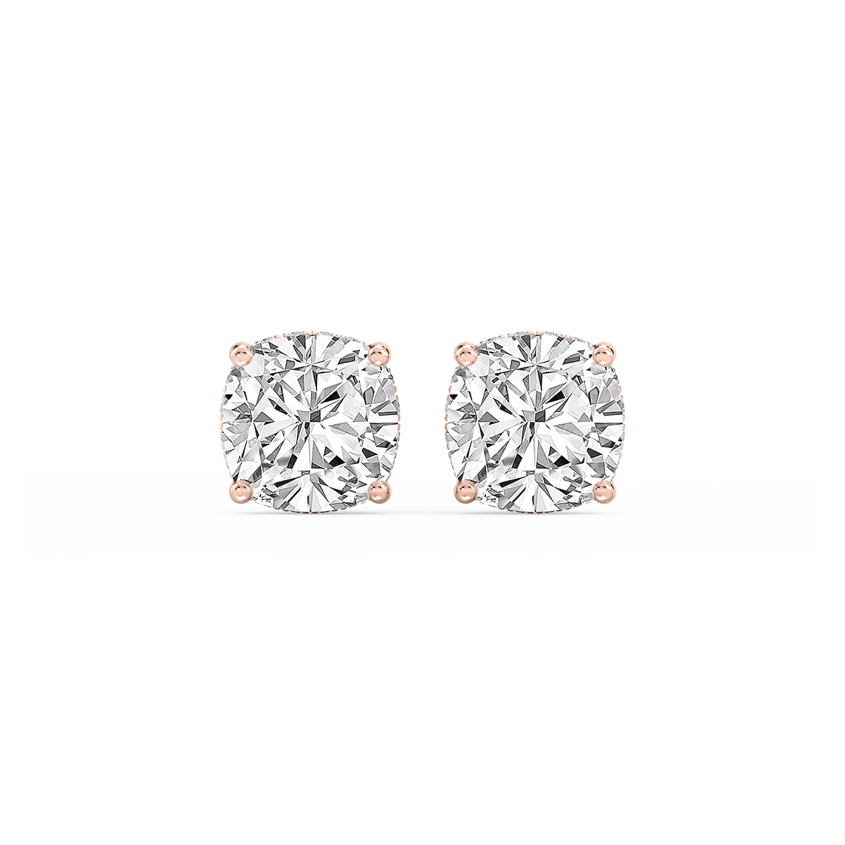 Cushion Lab Grown Diamond Hidden Halo Stud Earrings