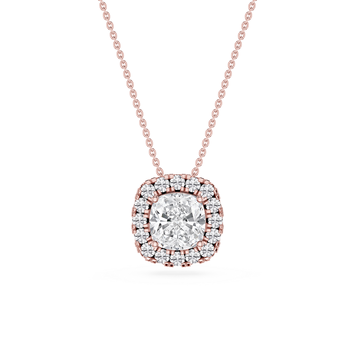 Cushion Lab Grown Diamond Halo Slide Pendant - 16 to 18 Inches