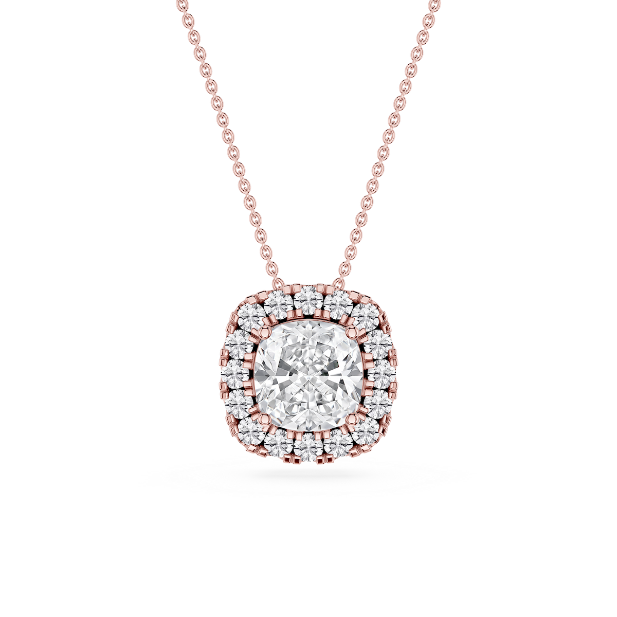 Cushion Lab Grown Diamond Halo Slide Pendant - 16 to 18 Inches